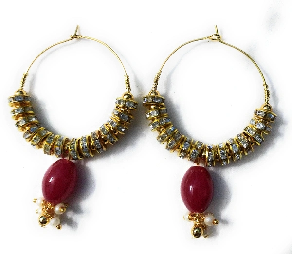 NIBRAS Maroon Rhinestone Spacers Beads Drop Hoop Earrings - B09JGT2J12, 10 gm, 6.5cm x 4cm x 1cm